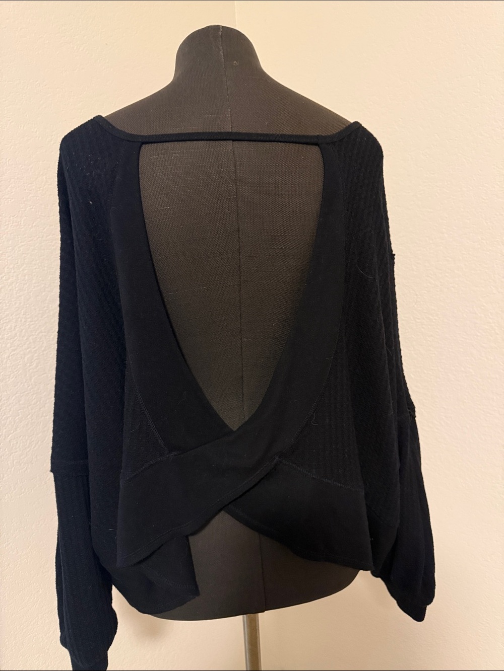 We The Free Black Off-Shoulder open back Waffle Knit Sweater size S